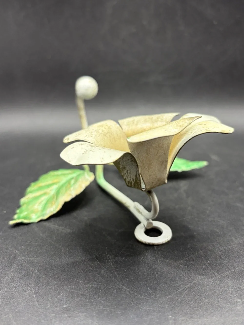 Vintage Hand Painted Italian Tole Toleware Floral Flower Wall Hook Hanger Decor